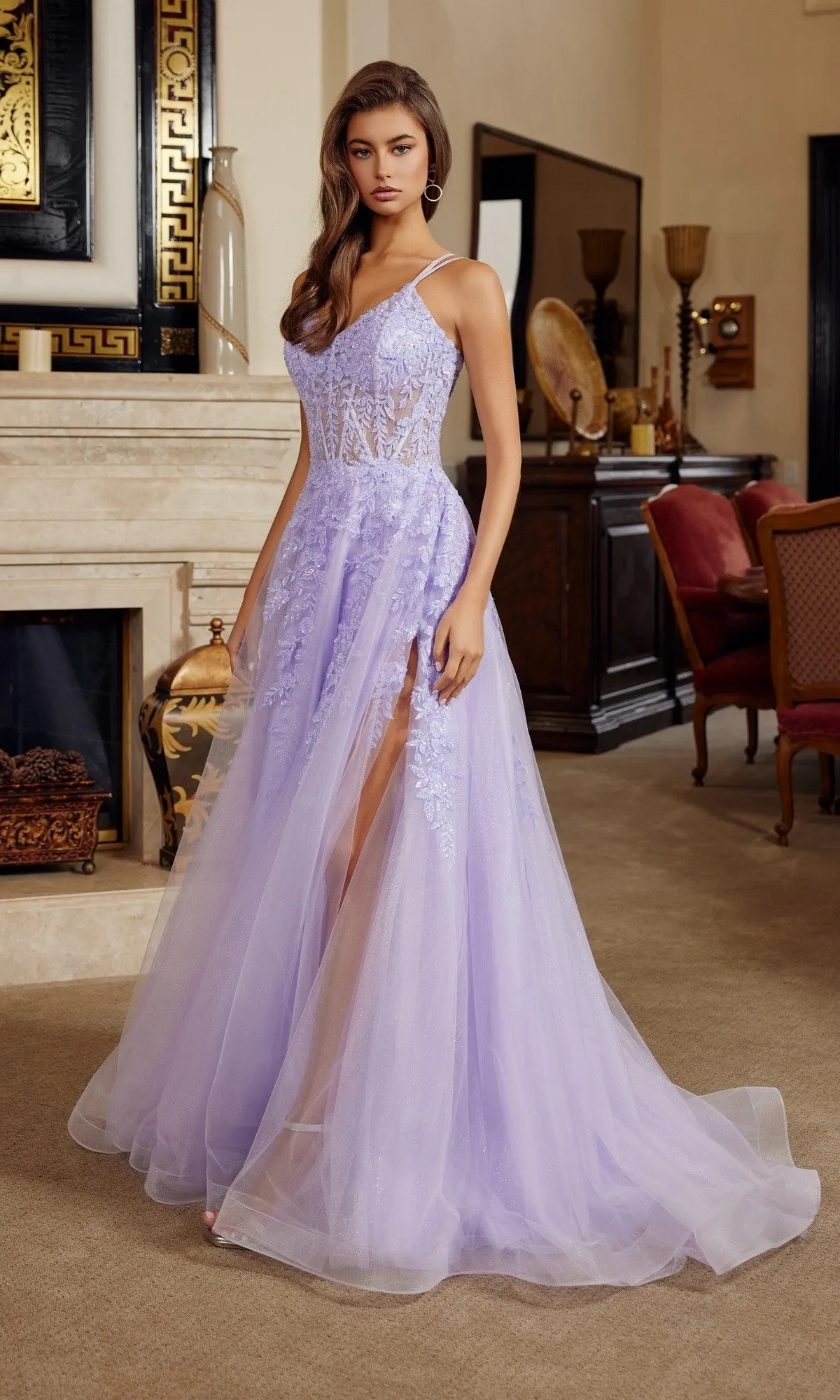 Embroidered-Lace Prom Ball Gown: Nox Anabel H1882 sold by PromGirl