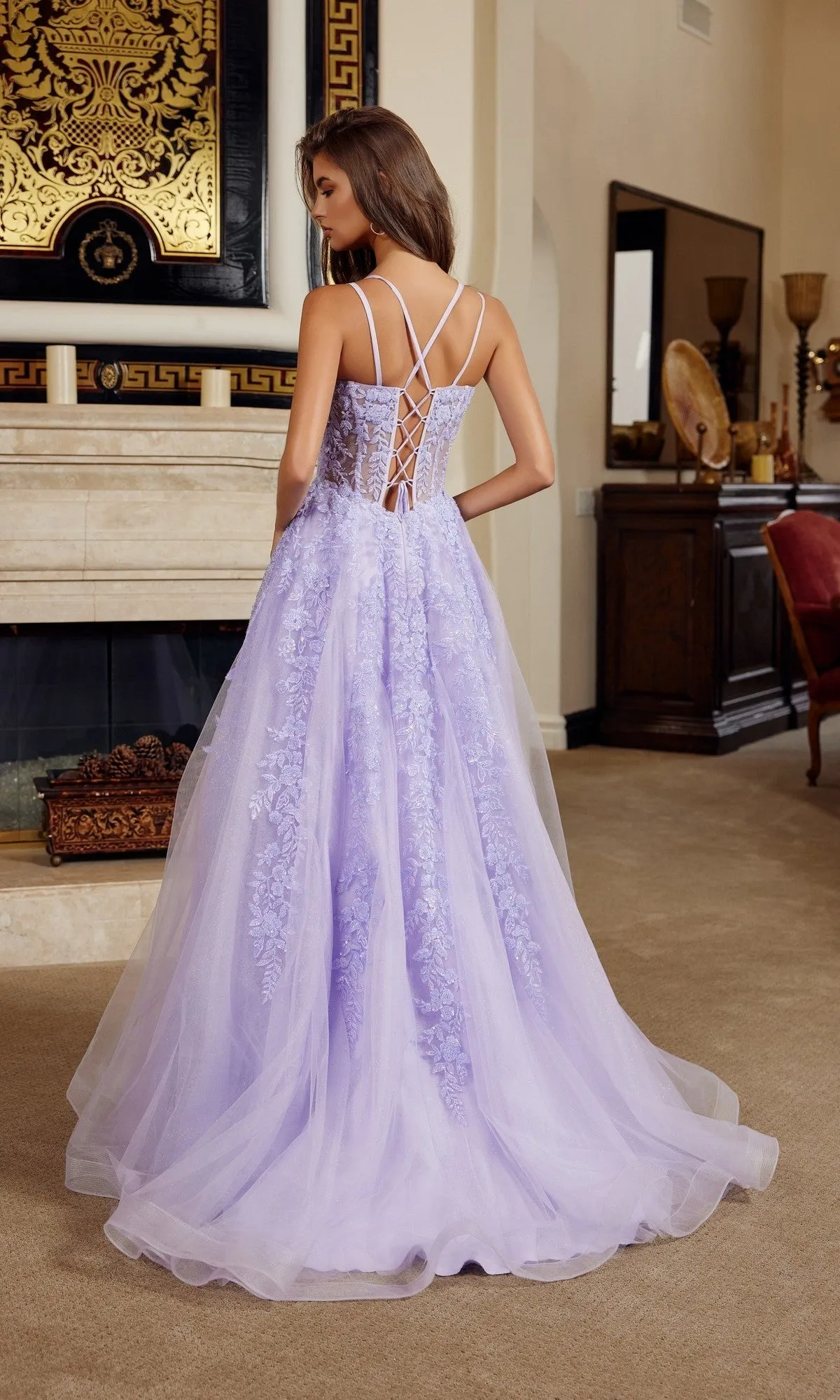 Embroidered-Lace Prom Ball Gown: Nox Anabel H1882 sold by PromGirl product image thumbnail 2