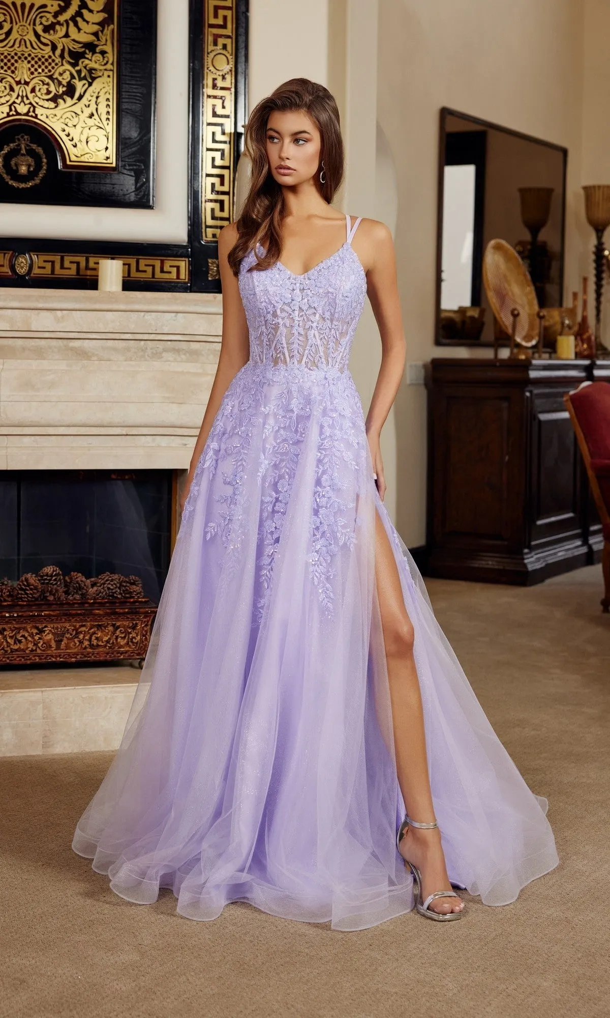 Embroidered-Lace Prom Ball Gown: Nox Anabel H1882 sold by PromGirl product image thumbnail 5
