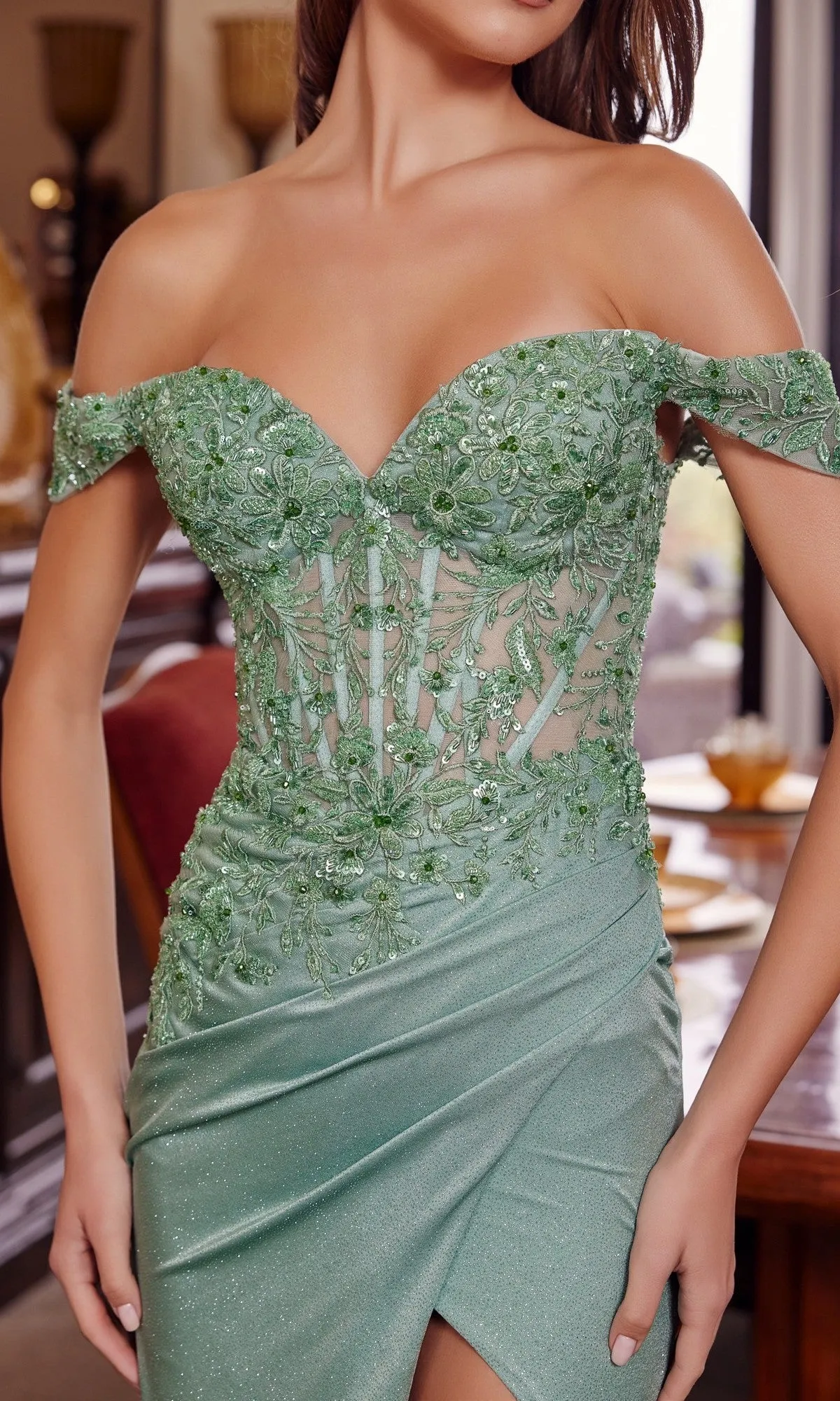 Off-Shoulder Lace-Up Prom Gown: Nox Anabel H1879 sold by PromGirl product image thumbnail 5