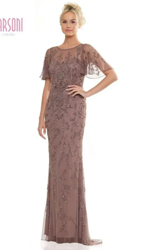 Flutter-Sleeve Long Formal Dress: Marsoni MV1281 made by PromGirl