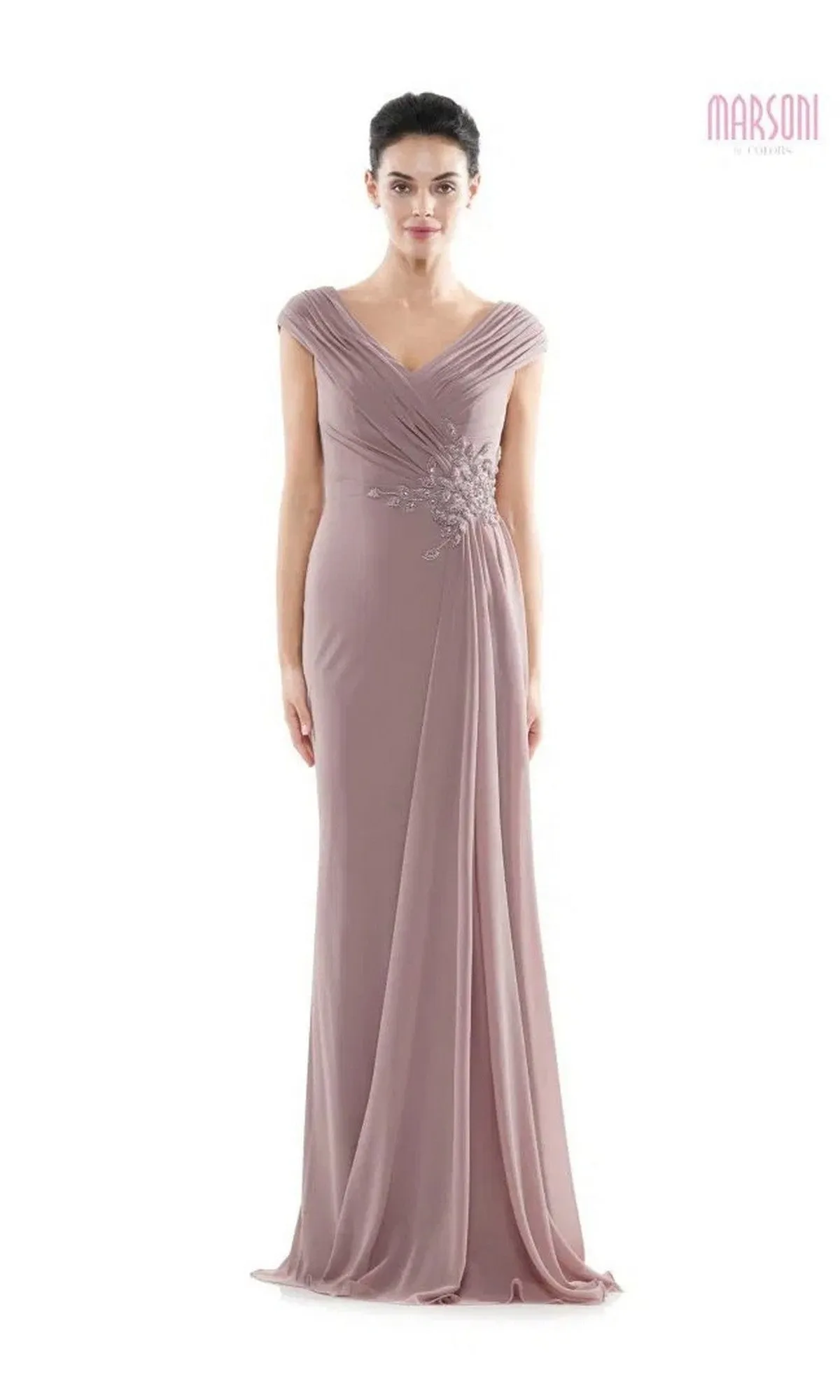 Beaded-Waist Long Formal Dress: Marsoni MV1080 sold by PromGirl product image thumbnail 3