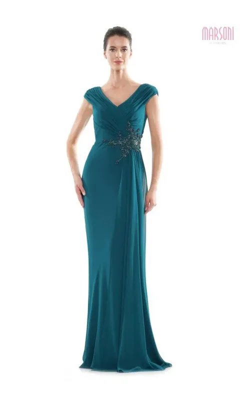 Beaded-Waist Long Formal Dress: Marsoni MV1080 made by PromGirl