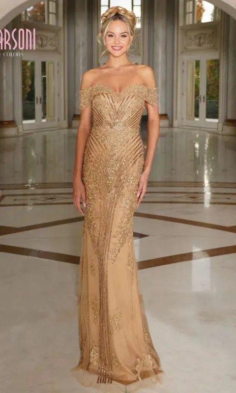 Off-Shoulder Sequin Formal Gown: Marsoni MV1275 made by PromGirl