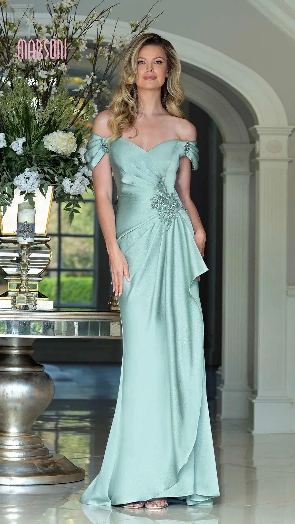 Off-Shoulder Long Formal Dress: Marsoni MV1351 sold by PromGirl product image thumbnail 5