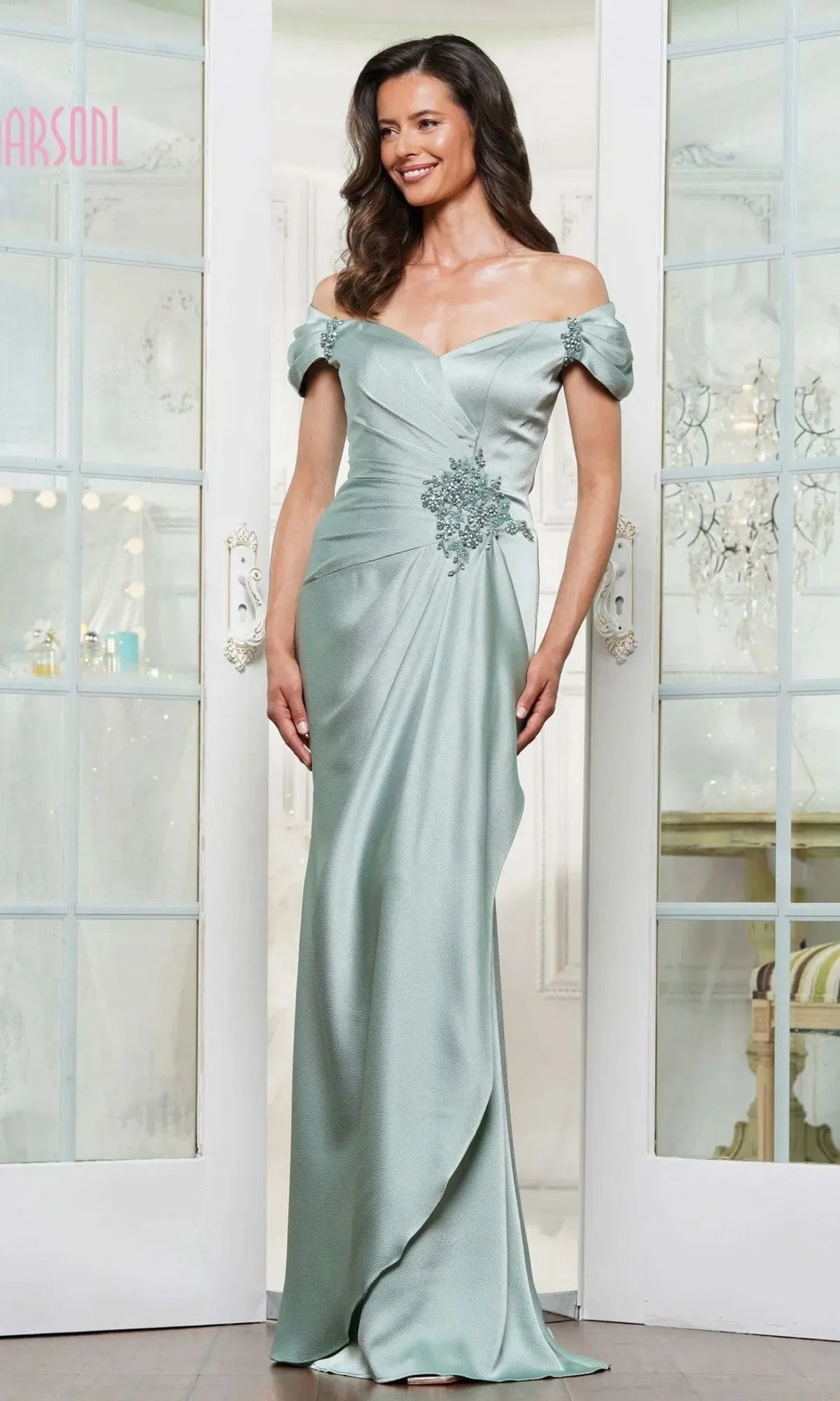 Off-Shoulder Long Formal Dress: Marsoni MV1351 sold by PromGirl