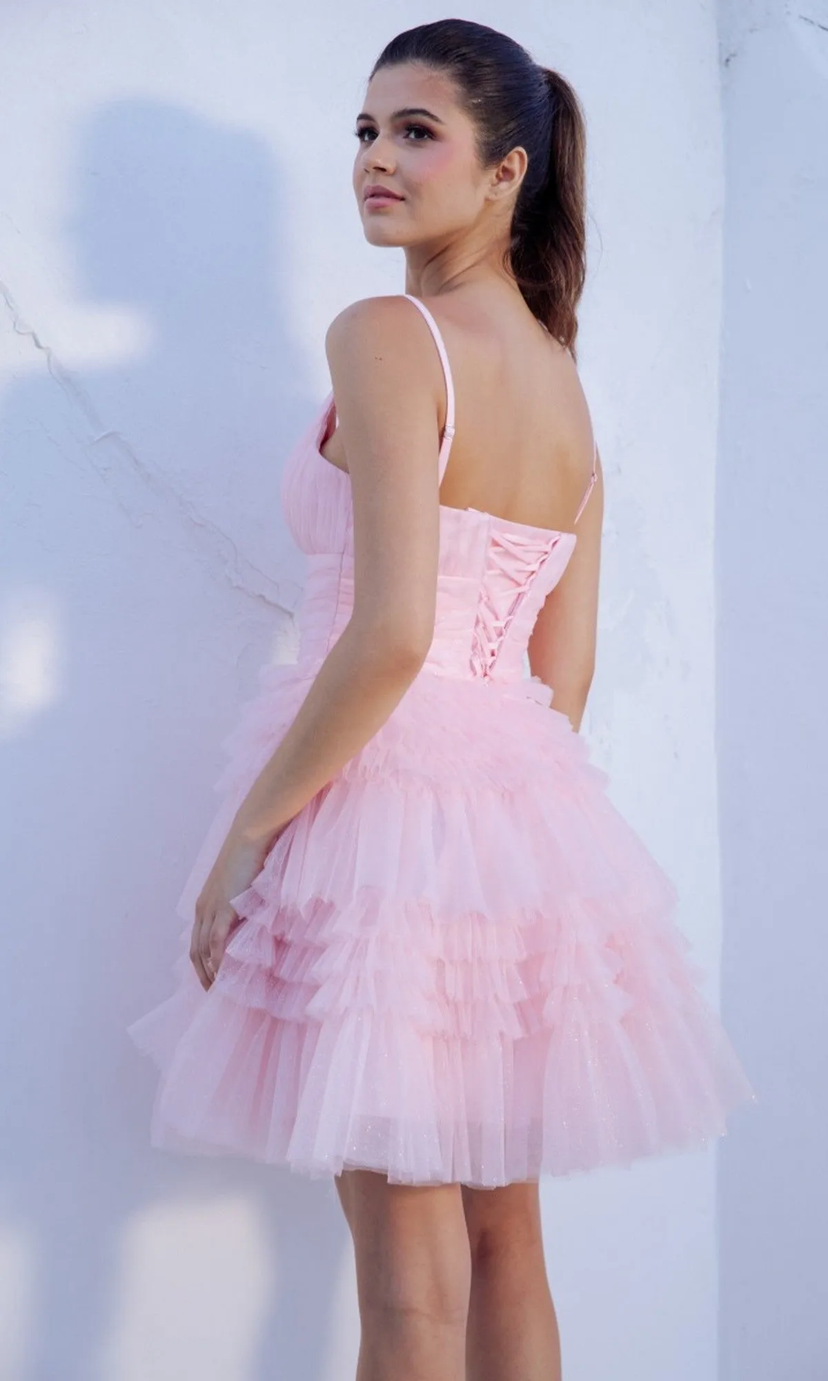 Ruffled Short Glitter Prom Dress: Eureka 9228 sold by PromGirl product image thumbnail 2