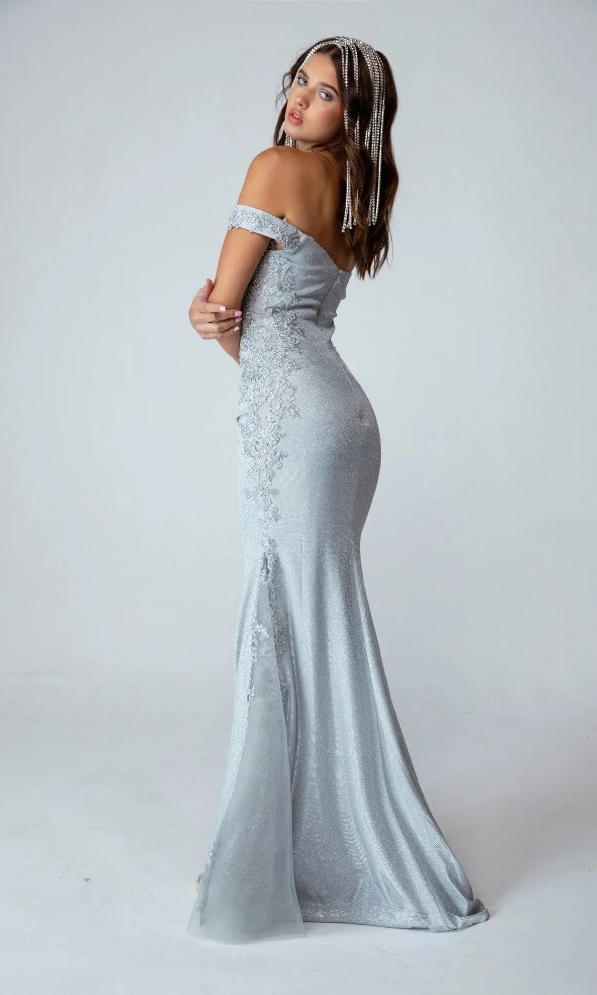 Off-Shoulder Long Glitter Prom Dress: Eureka 9007 sold by PromGirl product image thumbnail 2