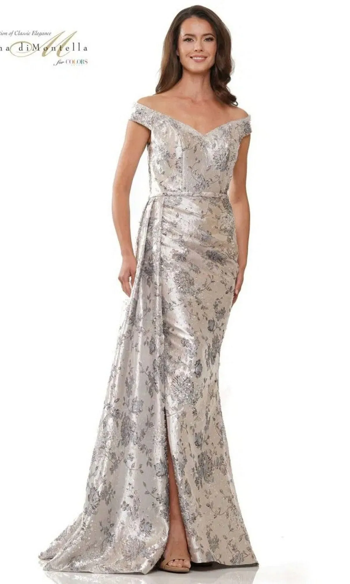 Long Jacquard Formal Gown: Rina Di Montella RD2912 sold by PromGirl product image thumbnail 5