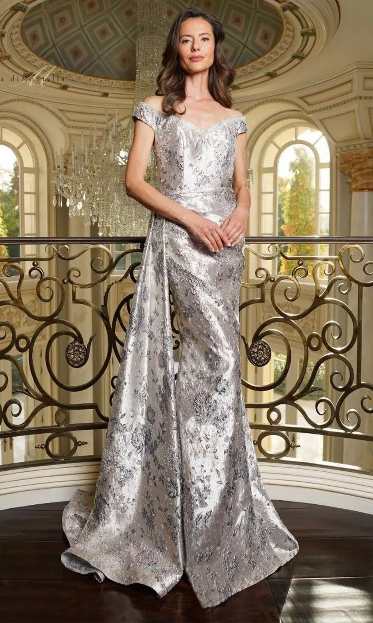 Long Jacquard Formal Gown: Rina Di Montella RD2912 sold by PromGirl