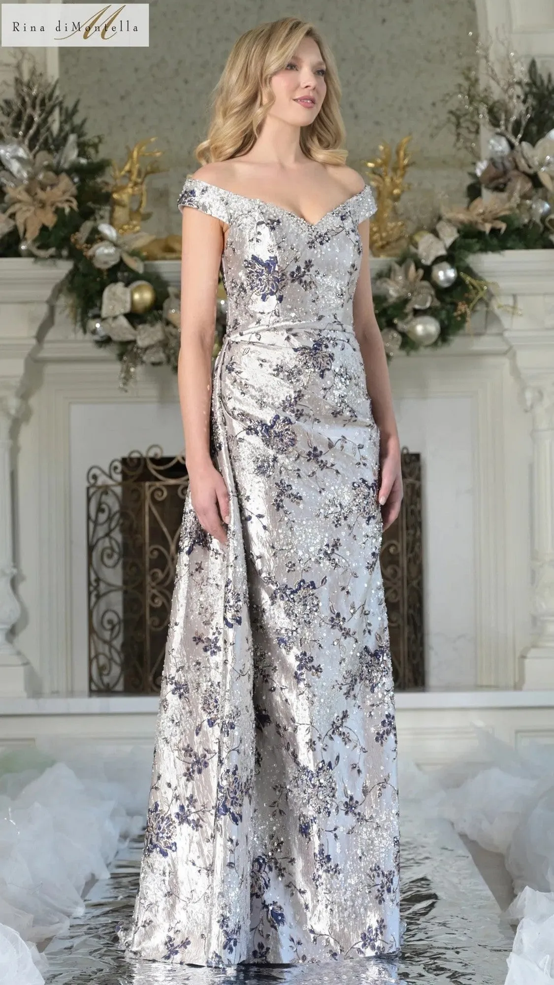 Long Jacquard Formal Gown: Rina Di Montella RD2912 sold by PromGirl product image thumbnail 3