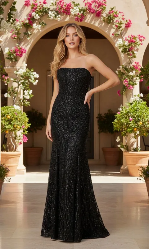 Beaded Long Black Prom Dress: Blondie Nites 5955BN sold by PromGirl