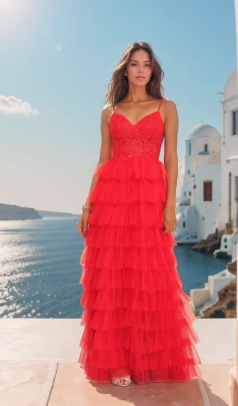 Dave and Johnny Long Tiered Prom Dress 11148 sold by PromGirl