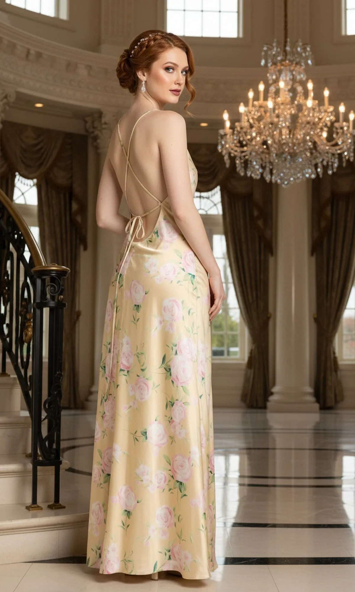 Long Yellow Floral-Print Prom Dress: Morgan 14175 sold by PromGirl product image thumbnail 2