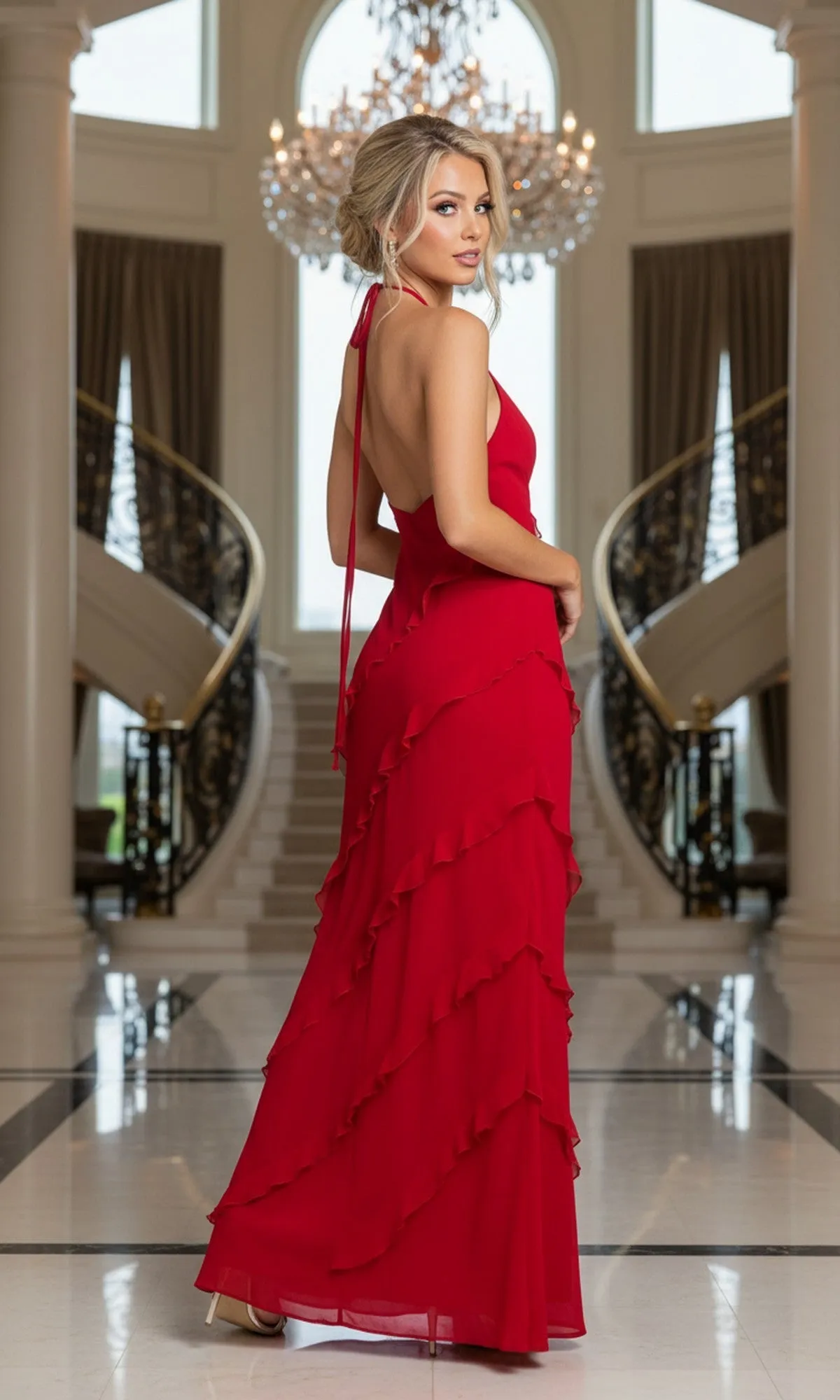 Backless Long Ruffled Prom Dress: Morgan 10228 sold by PromGirl product image thumbnail 2