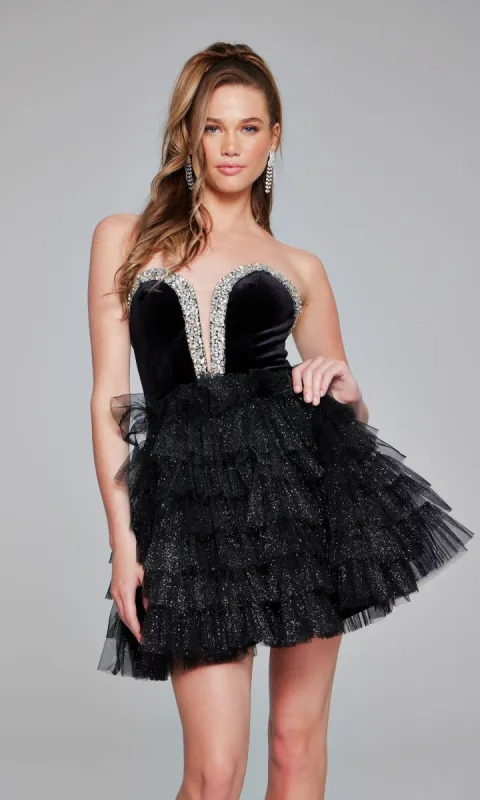 Strapless Short Glitter Hoco Dress: Jovani 40352 sold by PromGirl