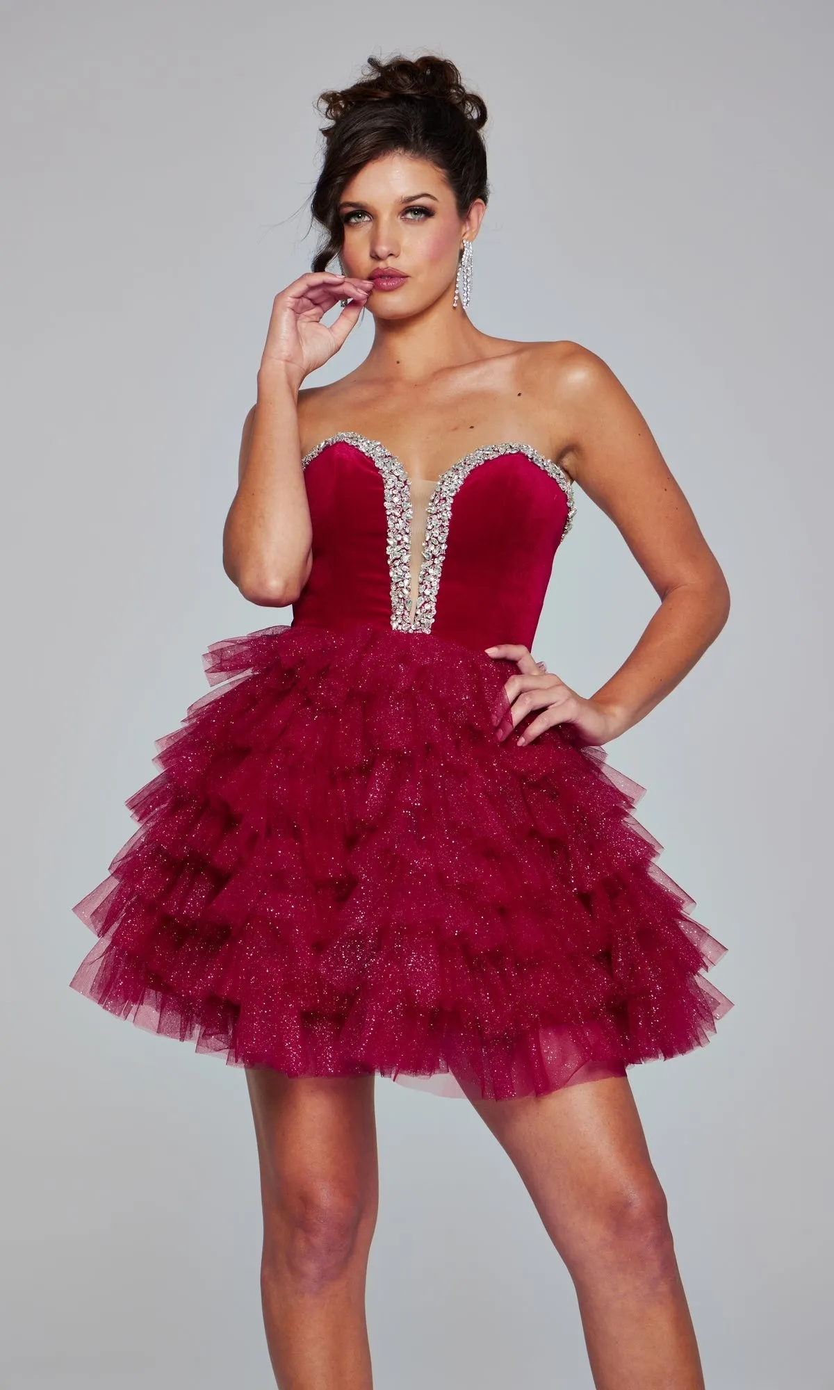 Strapless Short Glitter Hoco Dress: Jovani 40352 sold by PromGirl product image thumbnail 3