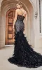 Long Mermaid Formal Gown with Feathers A1116 sold by PromGirl