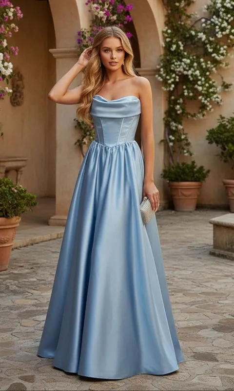 Strapless Satin Prom Gown: Blondie Nites 6069BN sold by PromGirl