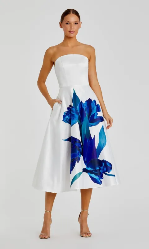 Semi-Formal Floral Midi Dress: Mac Duggal 21075 sold by PromGirl