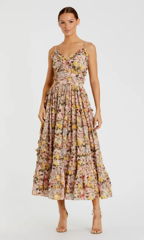 Midi Print Wedding Guest Dress: Mac Duggal 8026 sold by PromGirl