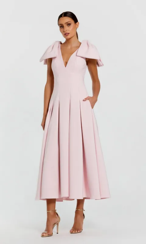 Tea-Length Wedding Guest Dress: Mac Duggal 21046 sold by PromGirl