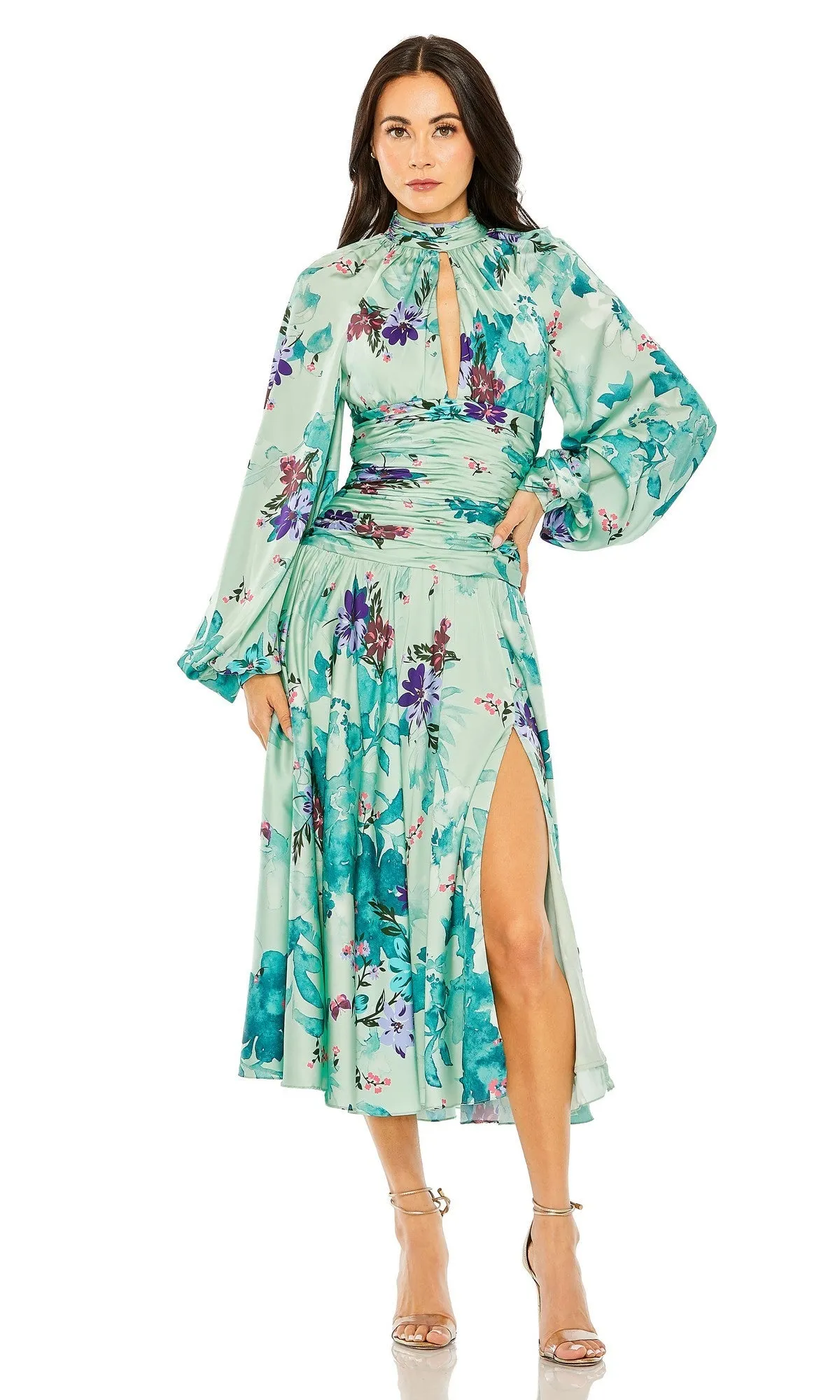 Midi Wedding Guest Dress: Mac Duggal 55988 sold by PromGirl