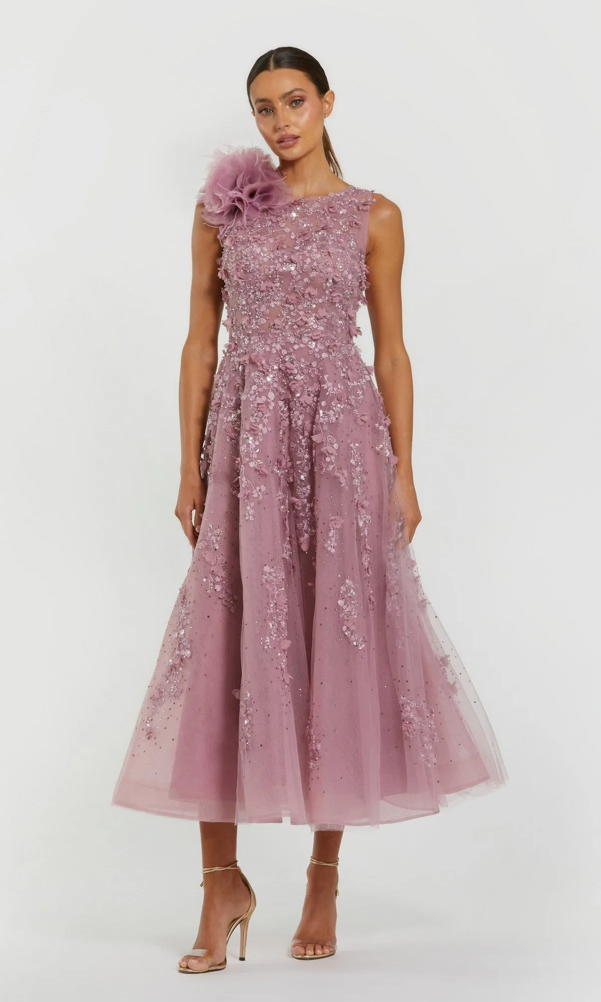 Midi Wedding Guest Dress: Mac Duggal 21091 sold by PromGirl