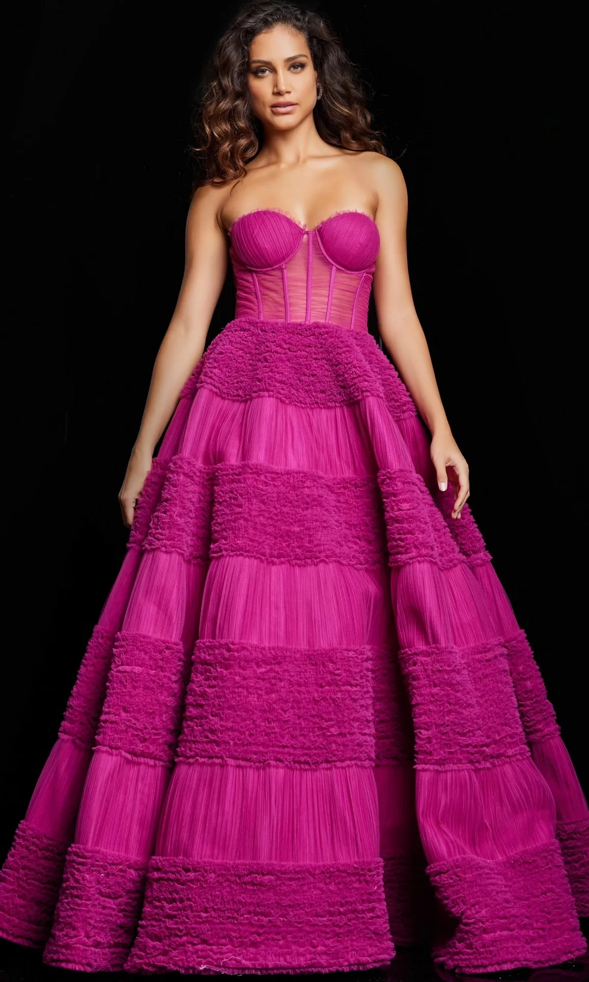 Strapless Sheer-Corset Jovani Ball Gown 37157 sold by PromGirl