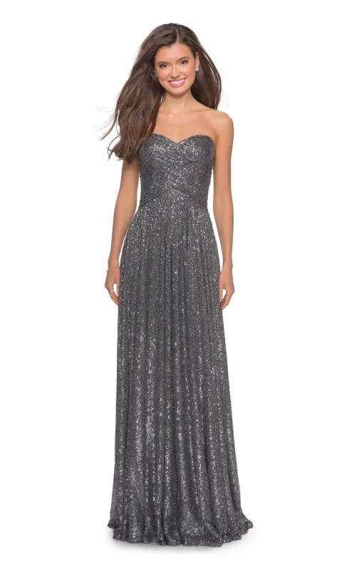 La Femme A-Line Strapless Sequin Prom Dress 27879 sold by PromGirl