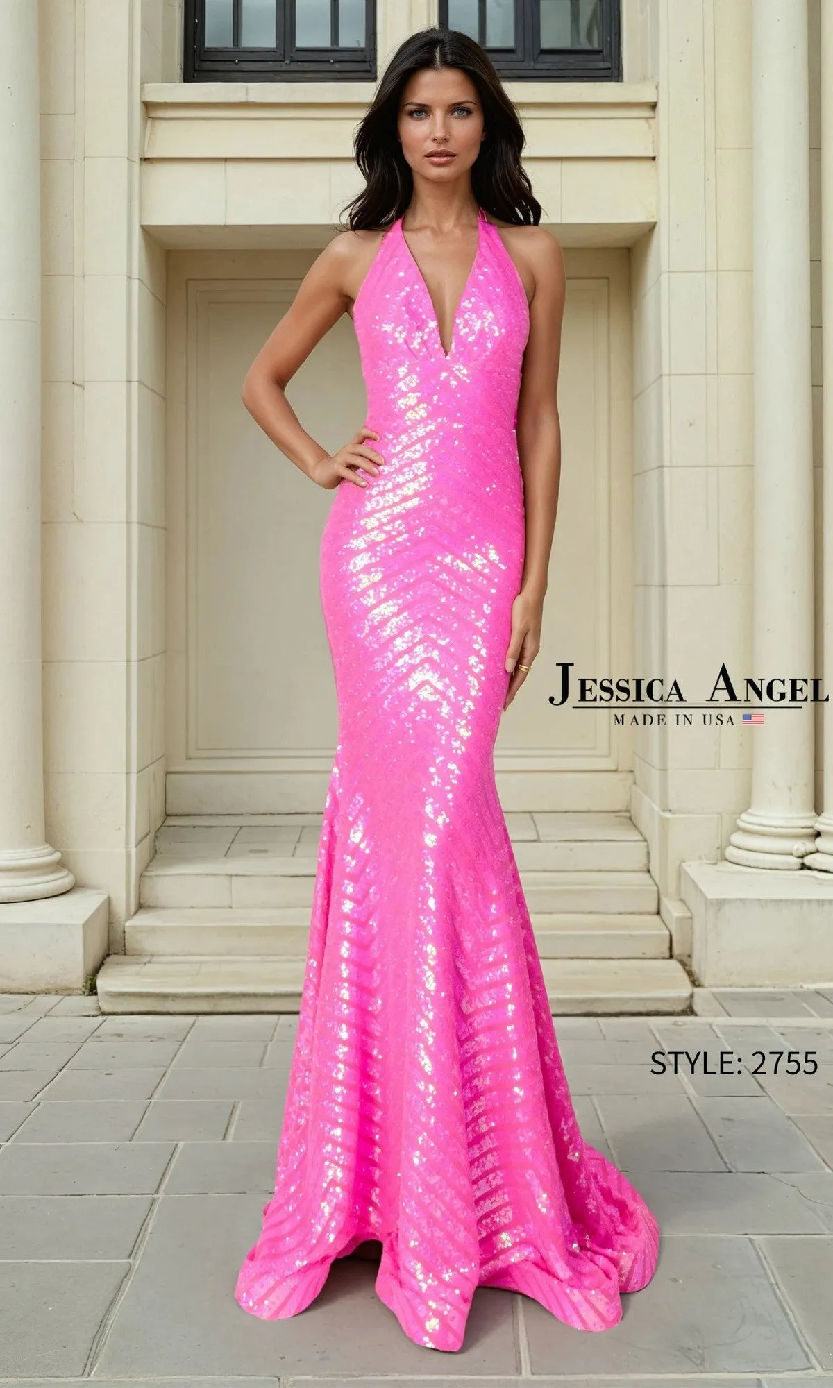 Long Sequin Halter Prom Gown: Jessica Angel 2755 sold by PromGirl