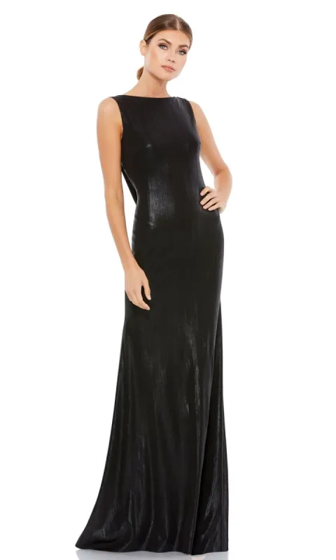 V-Back Long Metallic Prom Dress: Mac Duggal 49087 sold by PromGirl