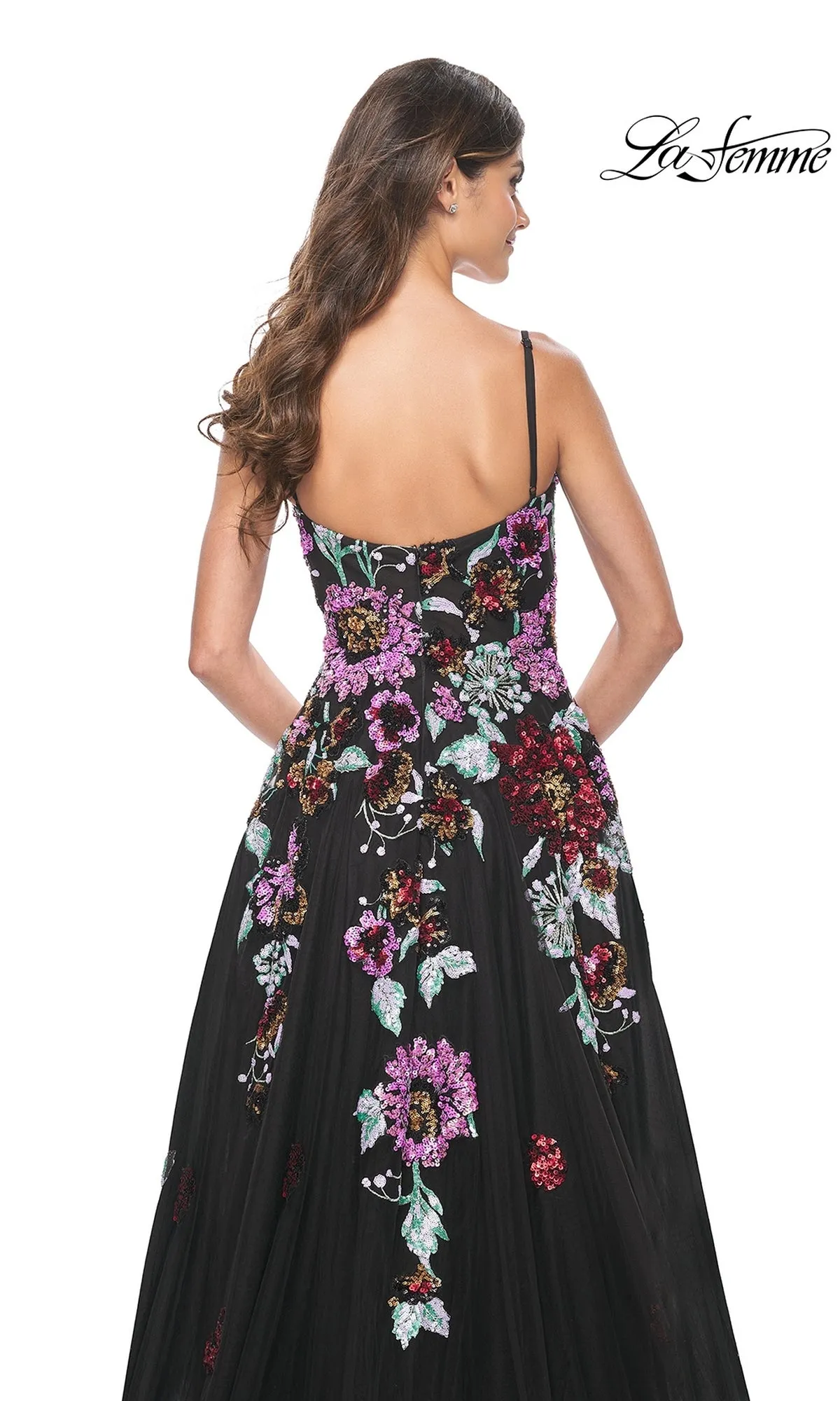 La Femme Sequin-Floral Long Prom Dress 32019 sold by PromGirl product image thumbnail 4