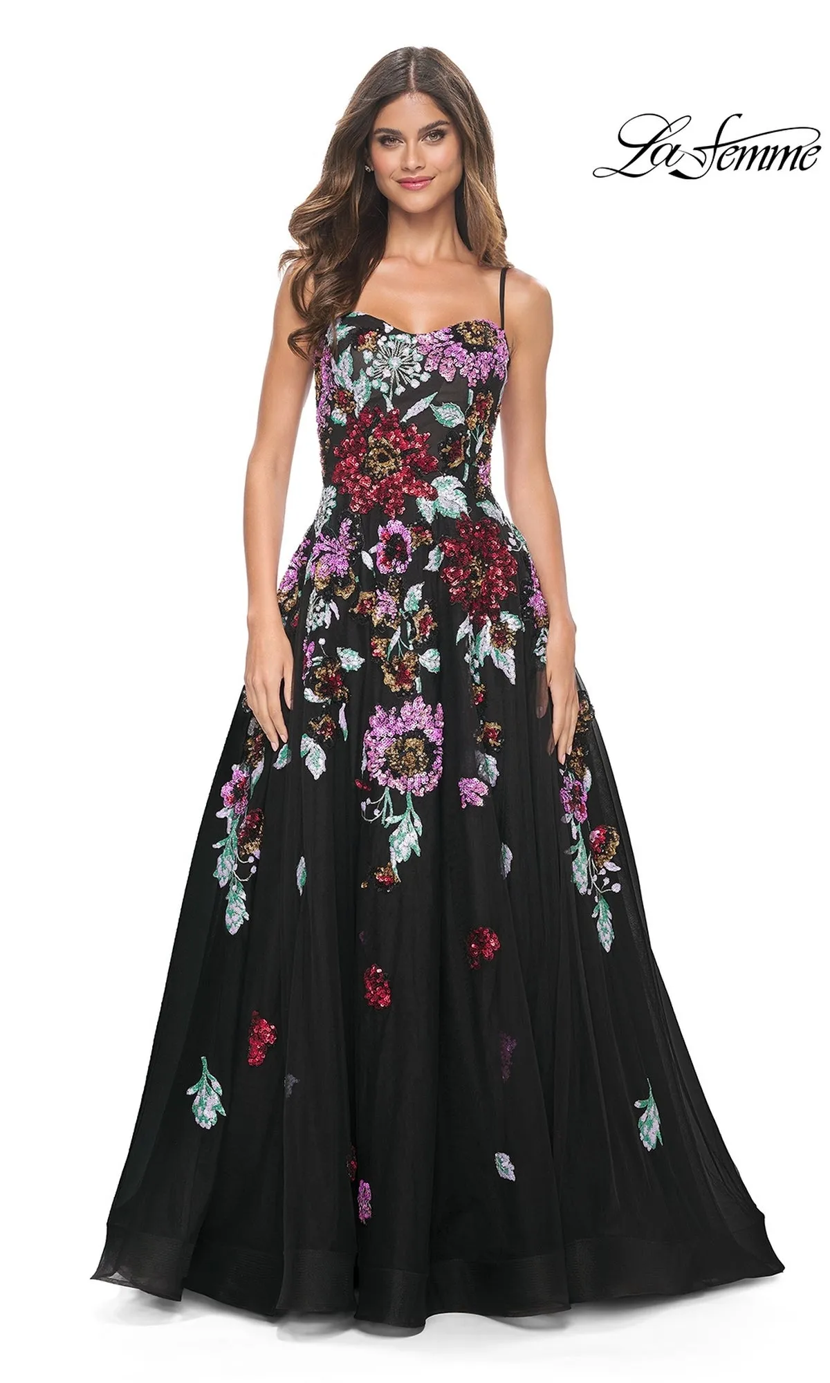 La Femme Sequin-Floral Long Prom Dress 32019 sold by PromGirl product image thumbnail 5