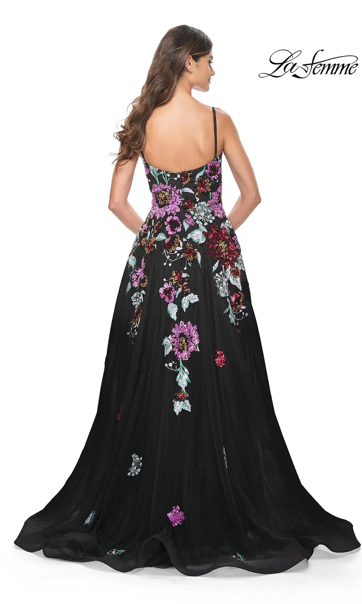 La Femme Sequin-Floral Long Prom Dress 32019 sold by PromGirl product image thumbnail 2