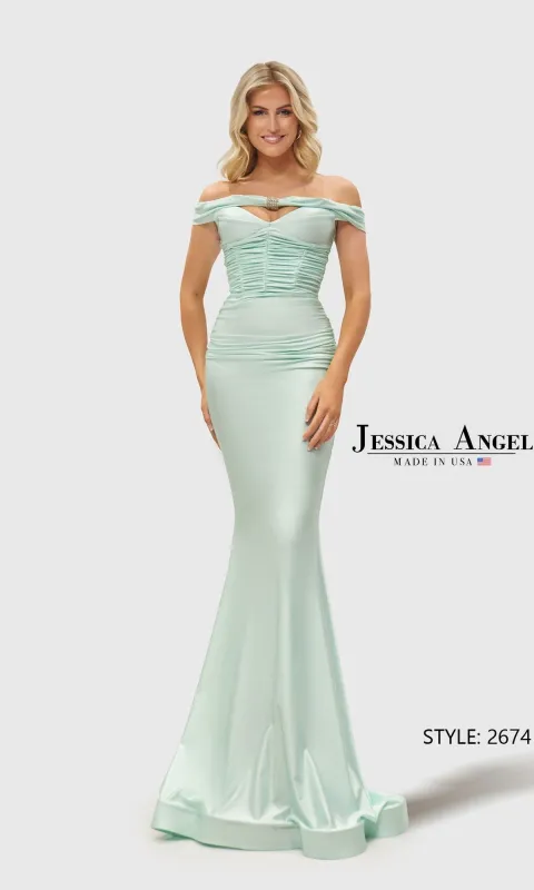 Off-Shoulder Long Prom Dress: Jessica Angel 2674 sold by PromGirl