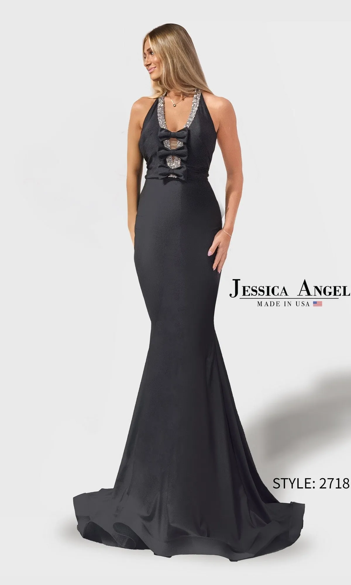 Bead-Trimmed Halter Prom Gown: Jessica Angel 2718 sold by PromGirl