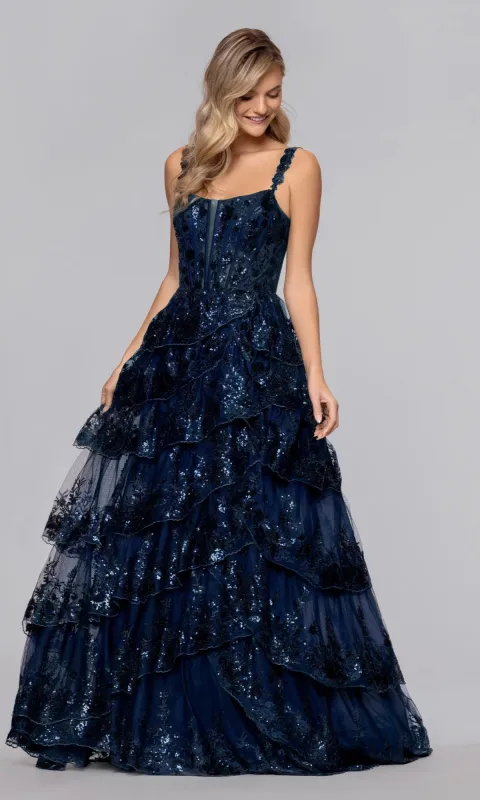 Sequim Navy Prom Ball Gown: Blondie Nites 6126BN made by Blondie Nites