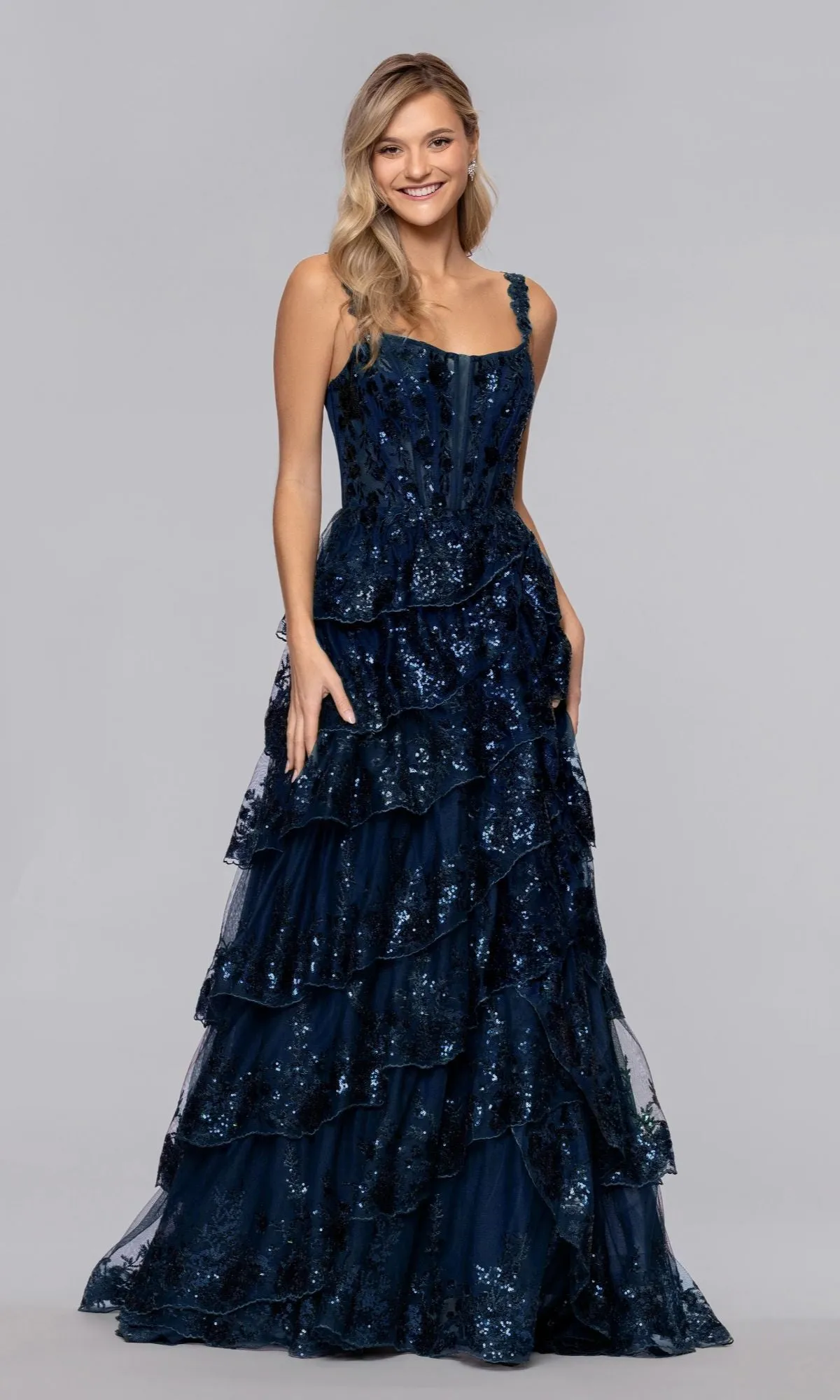 Sequim Navy Prom Ball Gown: Blondie Nites 6126BN sold by PromGirl product image thumbnail 3