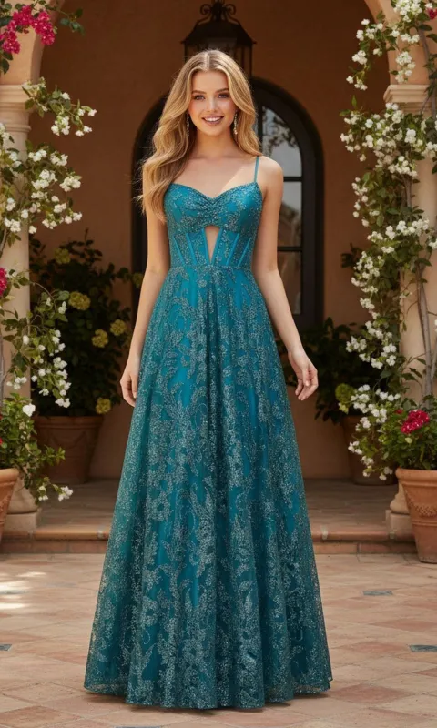 Cut-Out Glitter Prom Gown: Blondie Nites 5949BN made by Blondie Nites