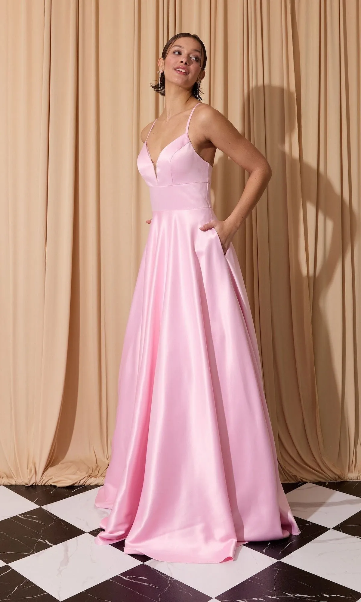 Classic Long A-Line Satin Prom Dress: Eureka EK190 sold by PromGirl product image thumbnail 4