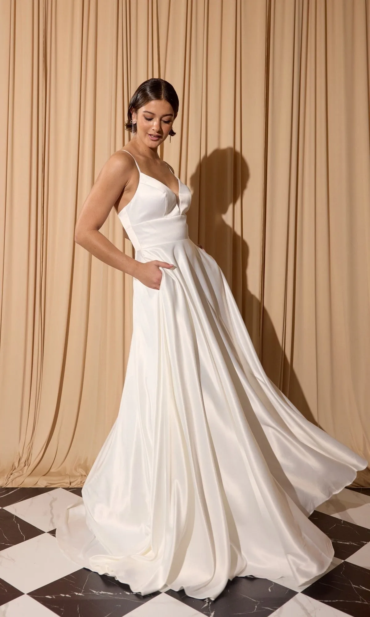 Classic Long A-Line Satin Prom Dress: Eureka EK190 sold by PromGirl product image thumbnail 3