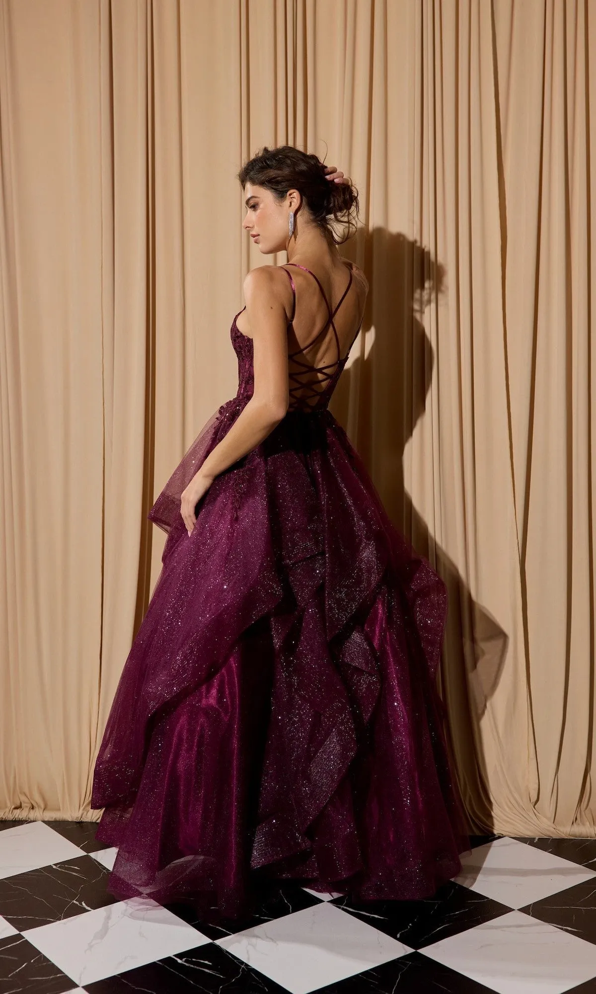 Lace-Up Long Glitter Prom Ball Gown: Eureka EK157 sold by PromGirl product image thumbnail 2