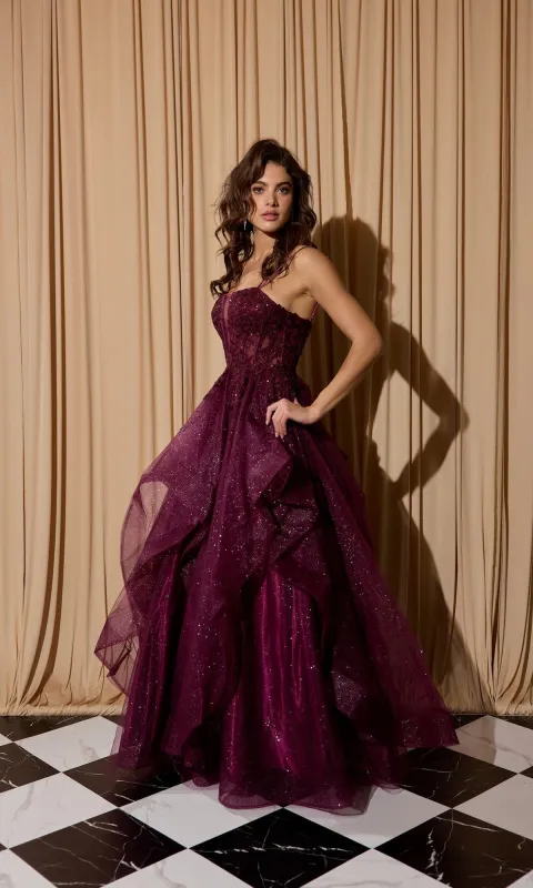 Lace-Up Long Glitter Prom Ball Gown: Eureka EK157 made by PromGirl