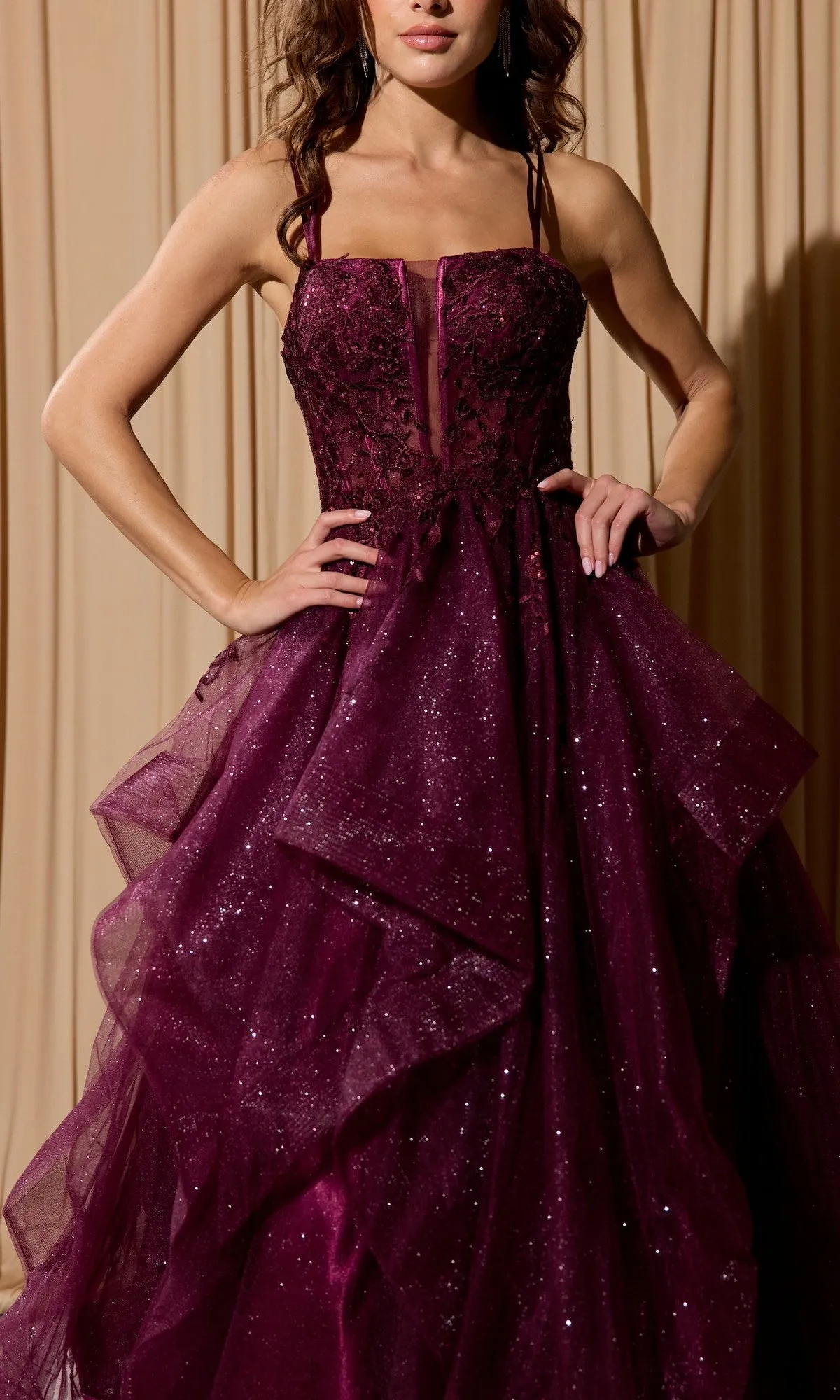 Lace-Up Long Glitter Prom Ball Gown: Eureka EK157 sold by PromGirl product image thumbnail 3