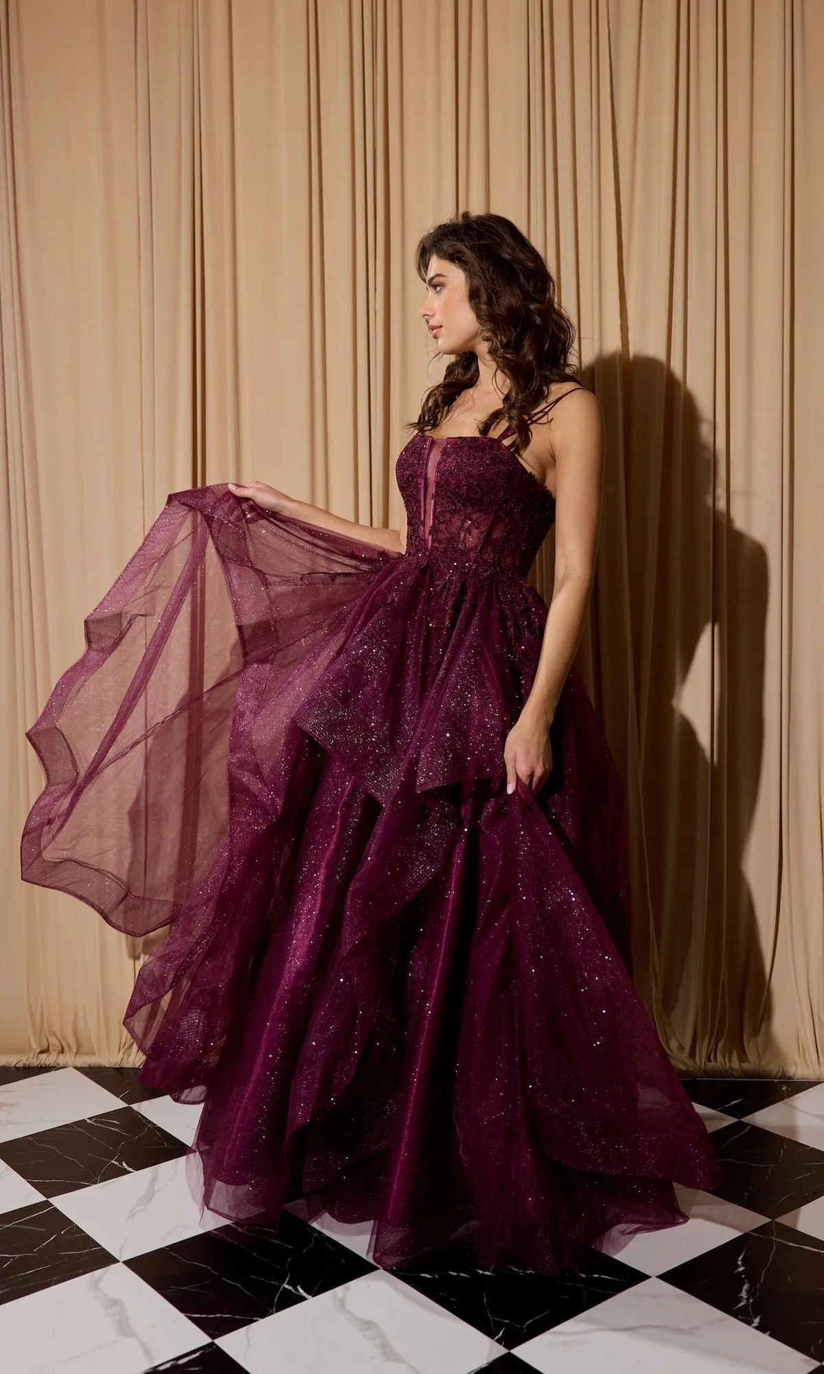 Lace-Up Long Glitter Prom Ball Gown: Eureka EK157 sold by PromGirl product image thumbnail 4