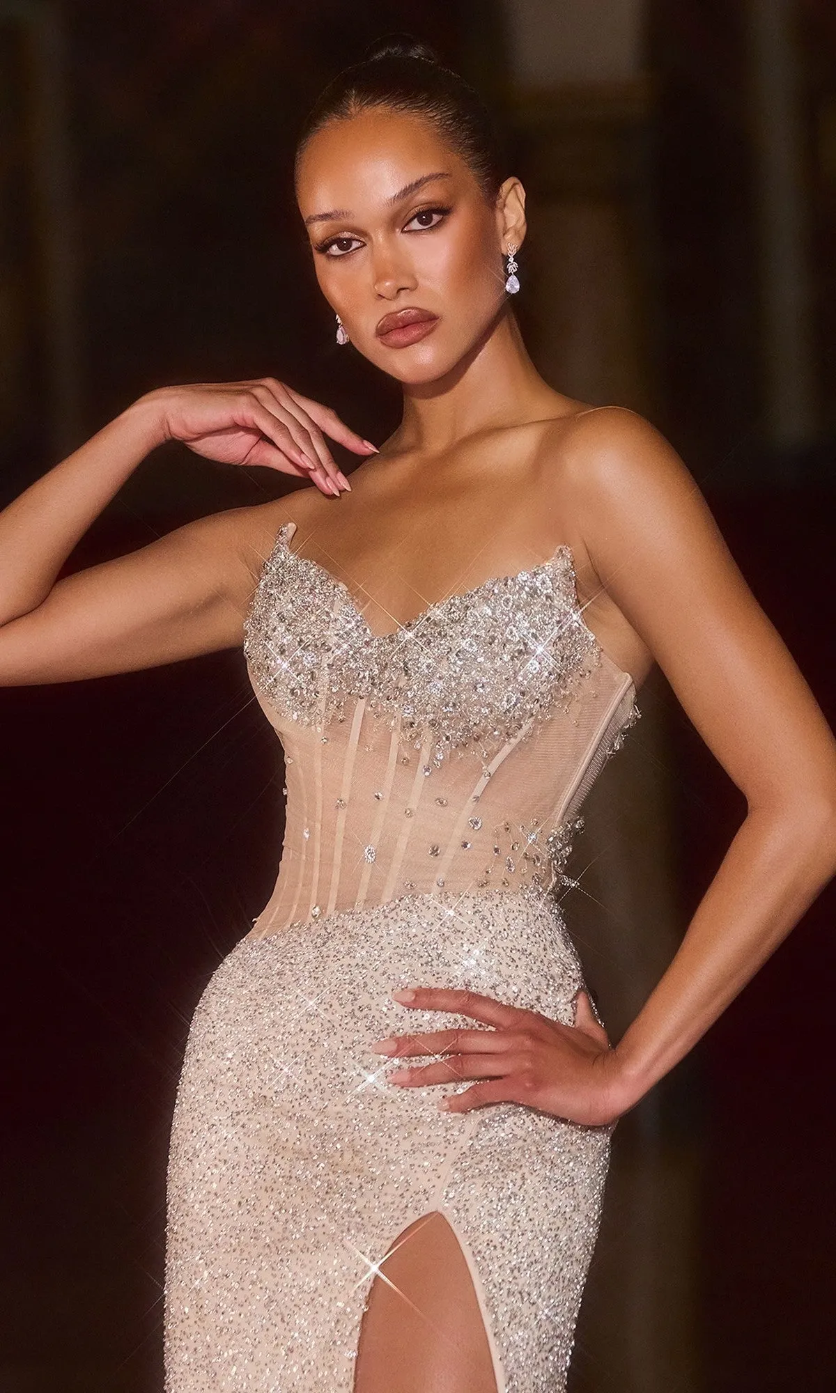Strapless Beaded Corset Prom Gown: Ladivine CD404 sold by PromGirl product image thumbnail 3
