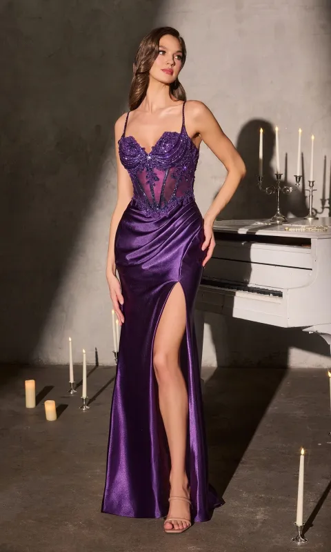 Deep V-Back Long Satin Prom Dress: Ladivine CDS559 sold by PromGirl
