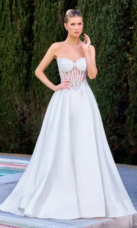 Long White Prom Dress with Pockets: Ladivine CD389W made by PromGirl