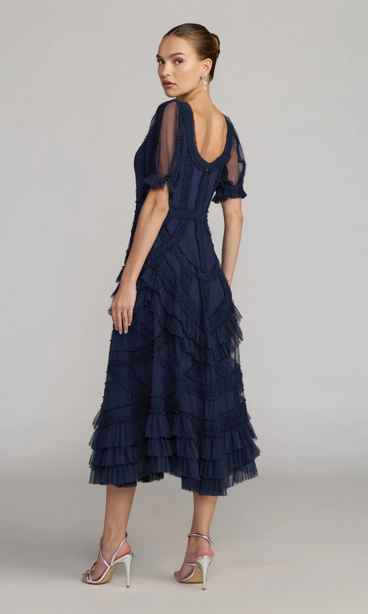 Ruffled Midi Wedding Guest Dress; Mac Duggal 8248 sold by PromGirl product image thumbnail 2
